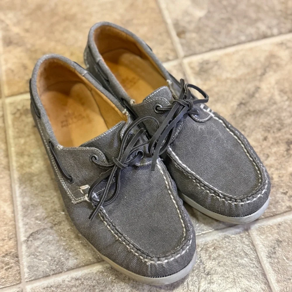 Peter Millar Mens Grey Canvas Boat Shoes MS16F01 Size 8M Brazil